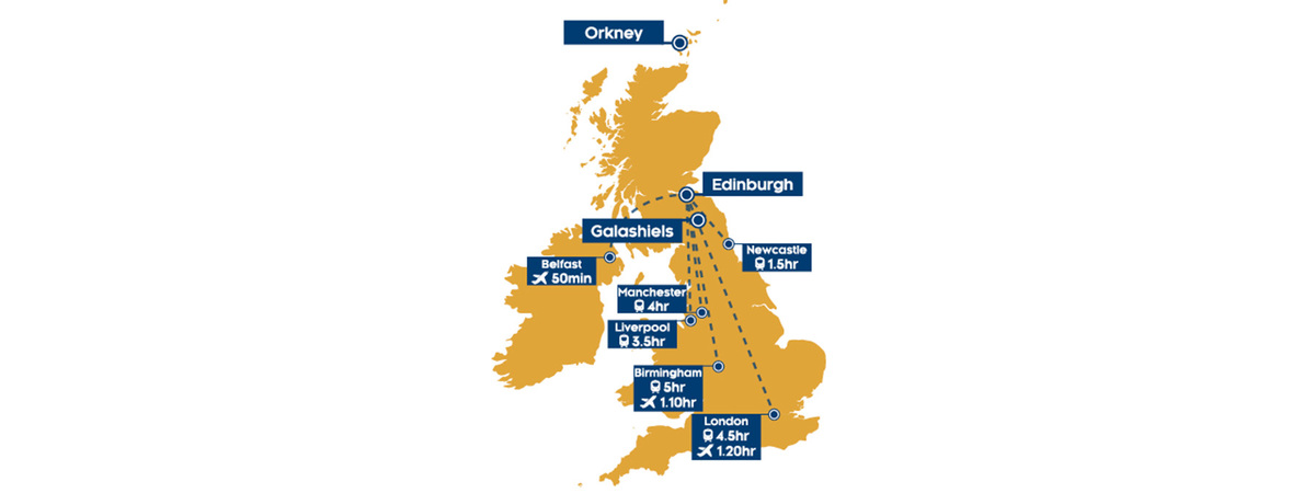  Map of Britain showing travel times from London to cities in England