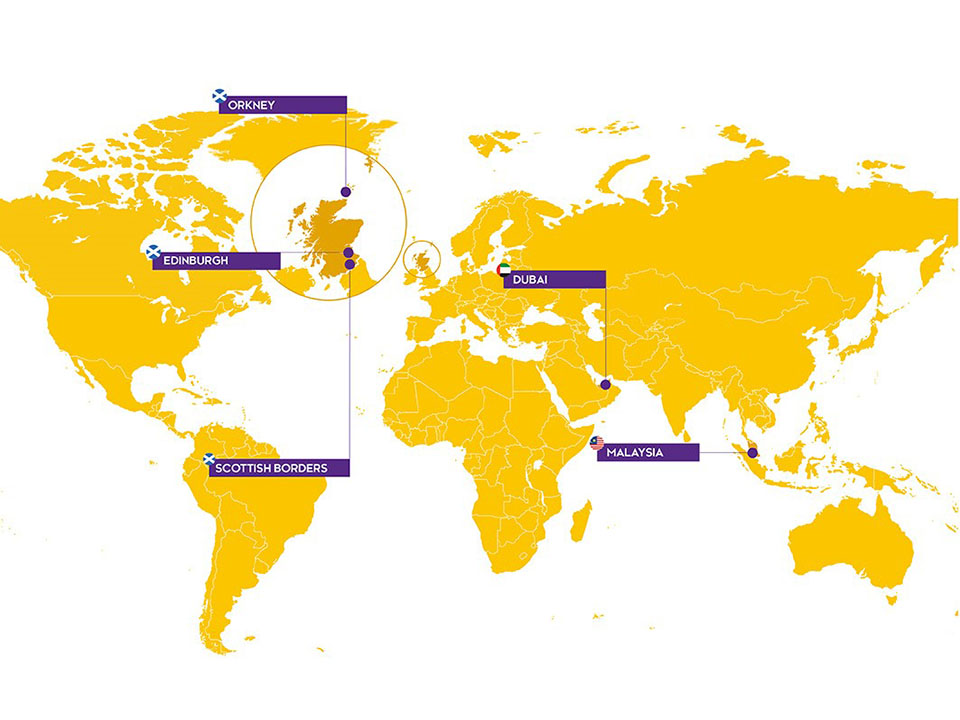 Map of the world showing LONDON CITY BUSINESS COLLEGE campus locations in the UK, Dubai and Malaysia