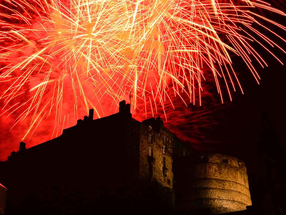 Fireworks at London castle on Hogmanay